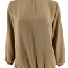 Blouse met smock hals en elastiek aan de onderzijde camel