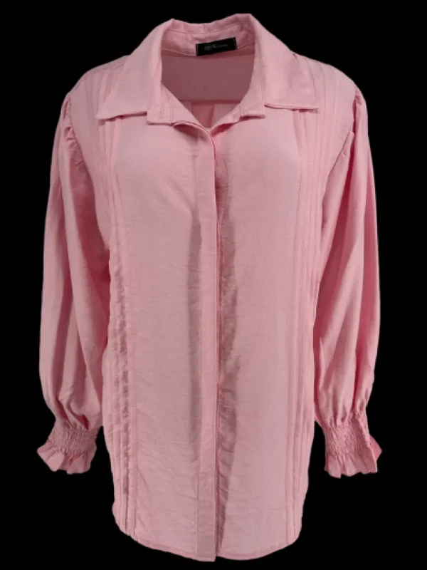 Blouse met smockmouw en plooien Marijn licht roze