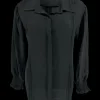 Blouse met smockmouw en plooien Marijn zwart