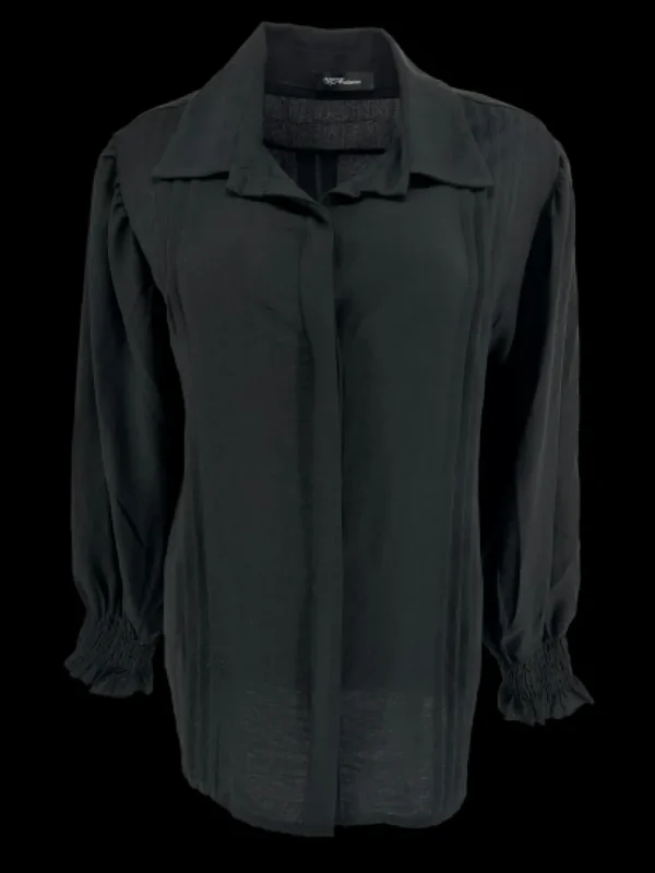 Blouse met smockmouw en plooien Marijn zwart