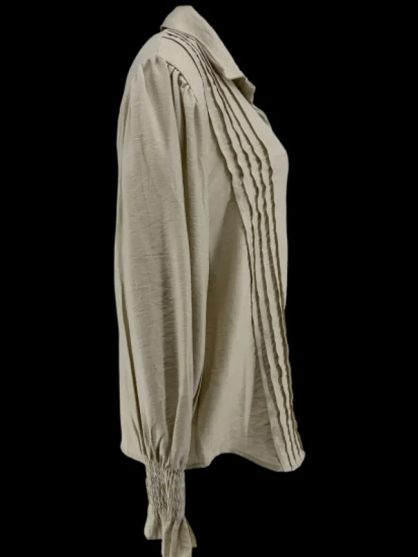 Blouse met smockmouw en plooien Marijn Beige