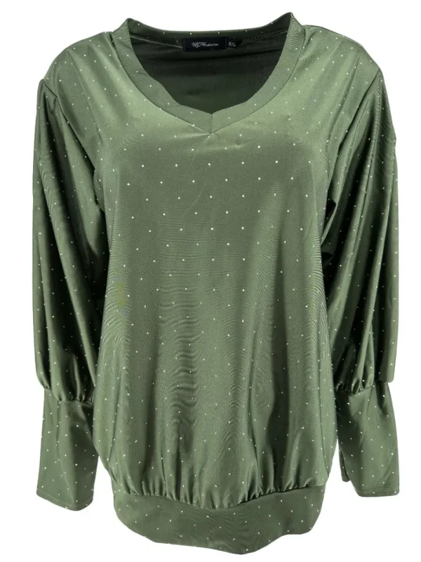 Blouse met strass steentjes en boord met V-hals Tippie army (FBK)