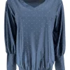 Blouse met strass steentjes en boord met V-hals Tippie donker blauwSALE #FBK