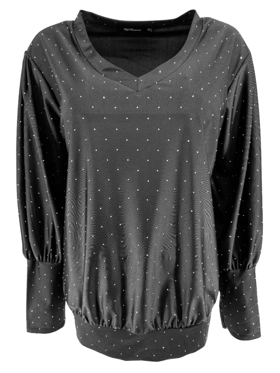 blouse_met_strass_steentj_0-3.webp Blouse met strass steentjes en boord met V-hals Tippie zwartSALE #FBK