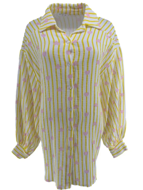 Blouse met strepen en hartjes geel