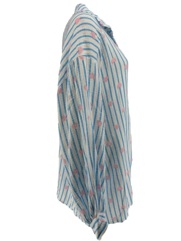 Blouse met strepen en hartjes blauw