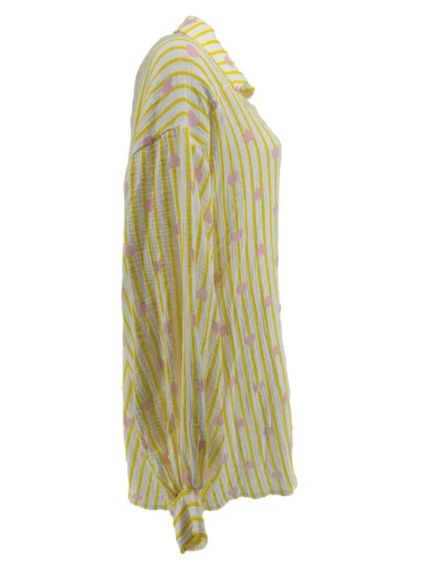 Blouse met strepen en hartjes geel
