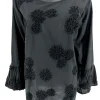 Blouse met trompet mouw fluffy flower zwart