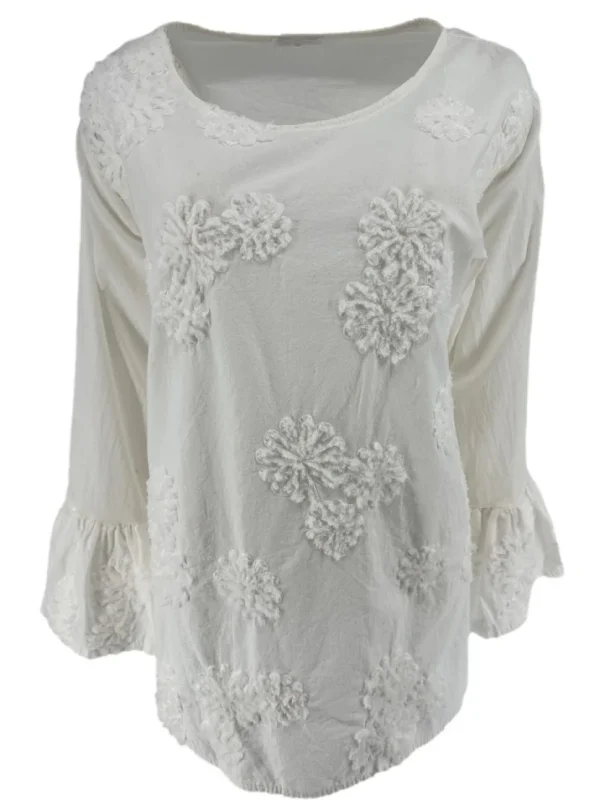 Blouse met trompet mouw fluffy flower off-white