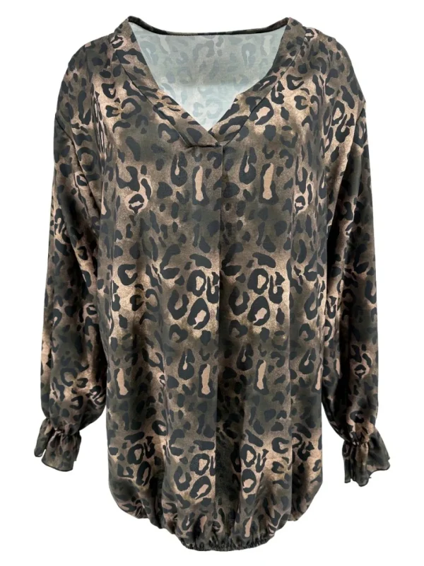 Blouse met V-hals en elastiek aan de onderzijde Julia PANTER bruin