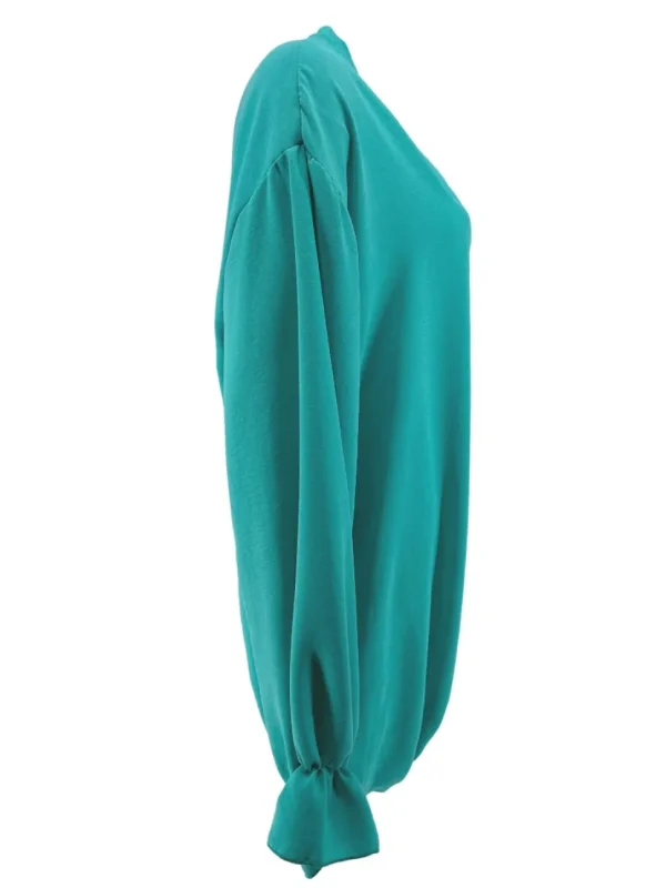 Blouse met V-hals en elastiek aan de onderzijde Julia turquoise