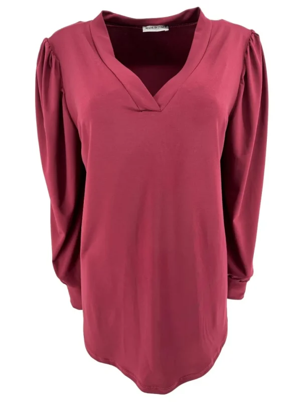 Blouse met v-hals en lange mouw met plooien TRAVELSTOF Bordeaux