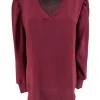 Blouse met v-hals en lange mouw met plooien bordeaux
