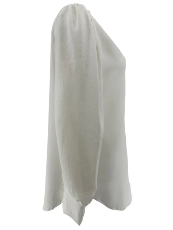 Blouse met v-hals en lange mouw met plooien off-white