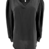 Blouse met v-hals en lange mouw met plooien zwart