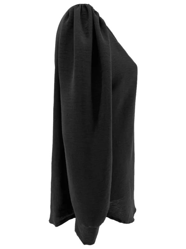 Blouse met v-hals en lange mouw met plooien zwart