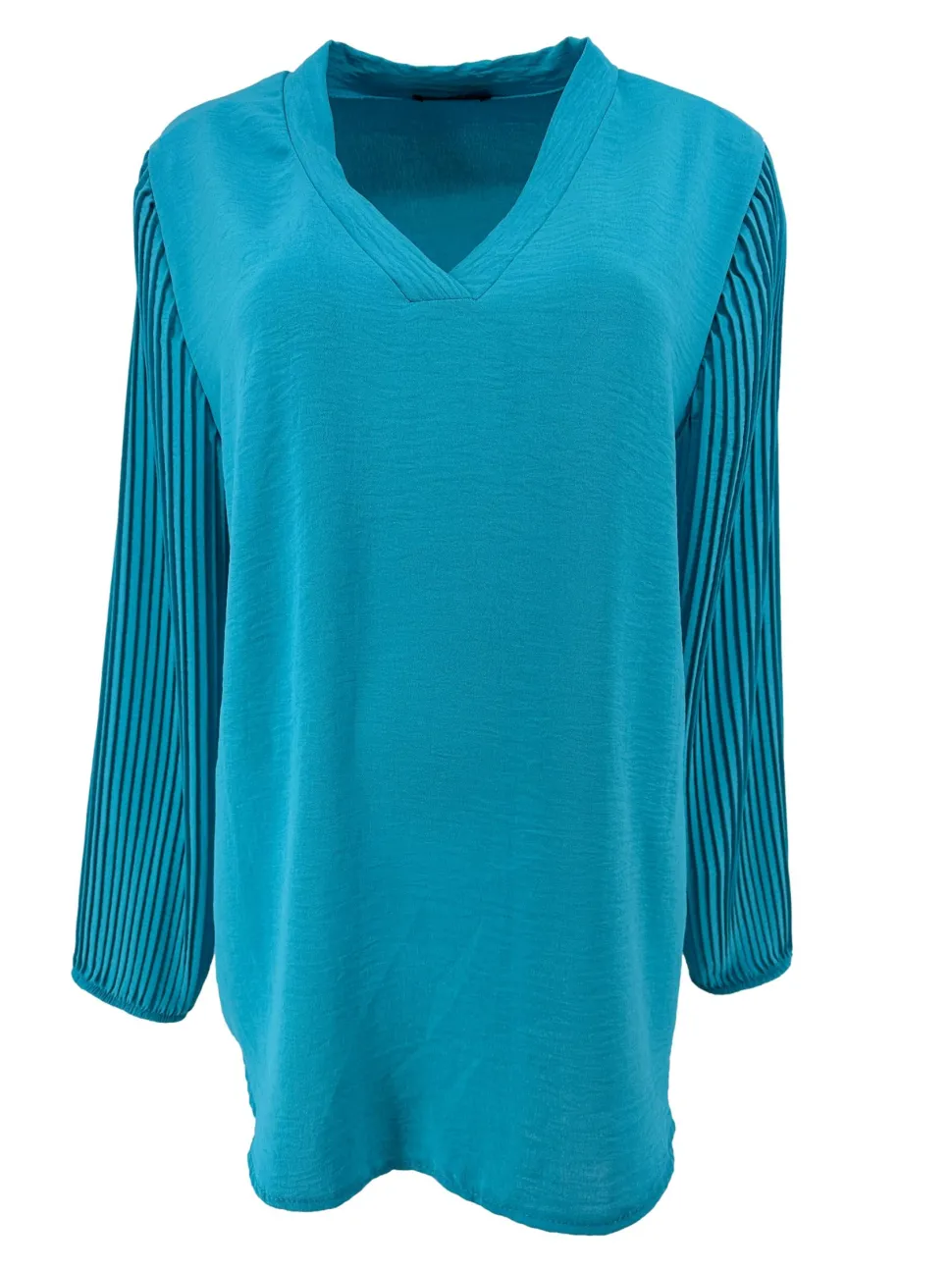 blouse_met_vhals_en_pliss_0.webp Blouse met v-hals en plisse mouw Romy turquoise