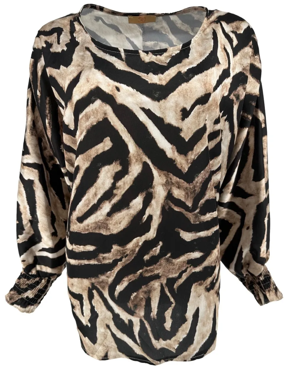 blouse_met_vhals_en_smock_0-4.webp Blouse met v-hals en smock mouw zijdeglans zebra zwart