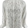 Blouse met werking op de kraag en mouw off-white (W8665)