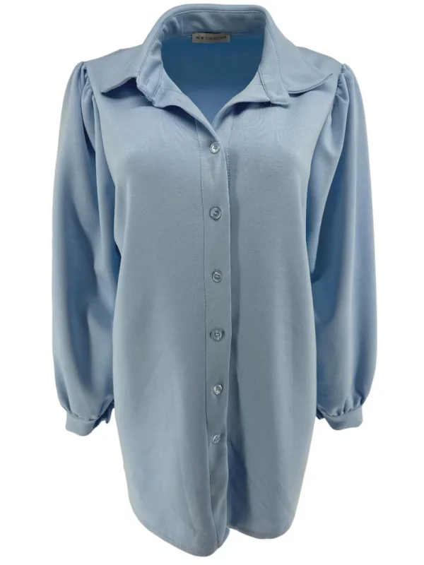 Blouse van dikkere stof met pofmouw Rhoda licht blauw (gts)