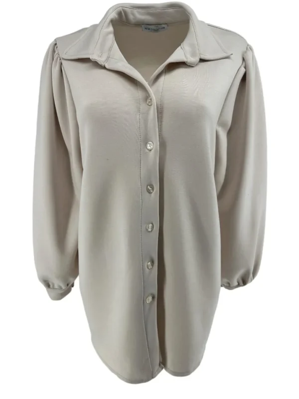 Blouse van dikkere stof met pofmouw Rhoda beige.(gts)