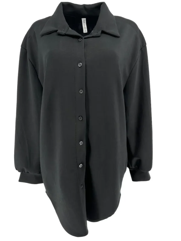Blouse van dikkere stof met kraag en knopen Mikky zwart