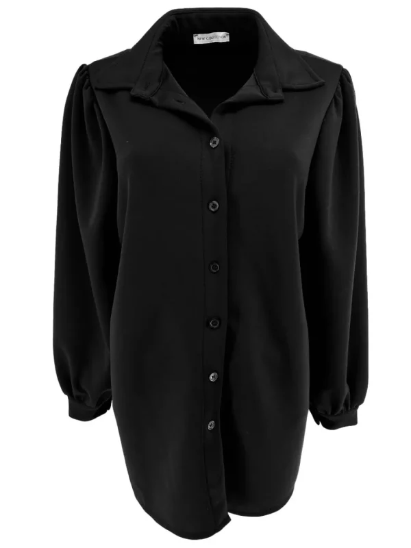 Blouse van dikkere stof met pofmouw Rhoda zwart.(gts)