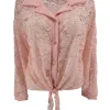 Blouse van kant met knoop aan de voorzijde Misty licht roze