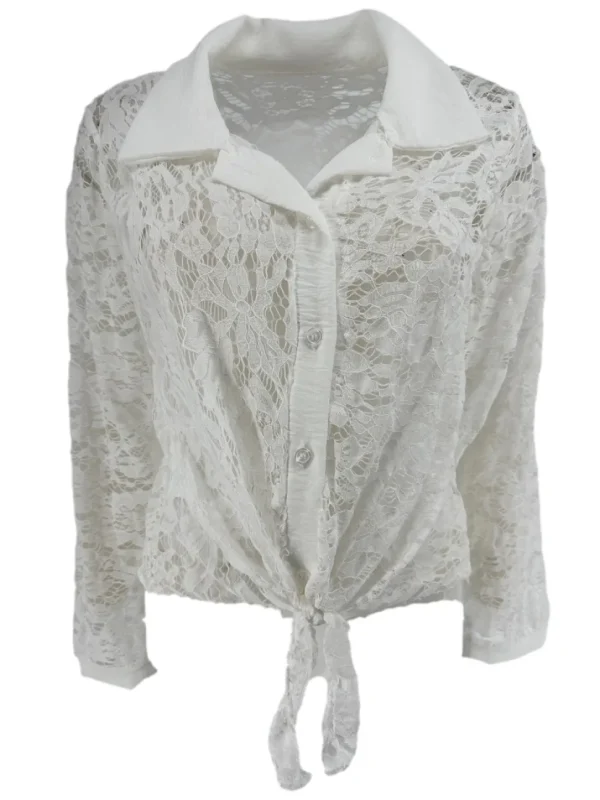Blouse van kant met knoop aan de voorzijde Misty off-white
