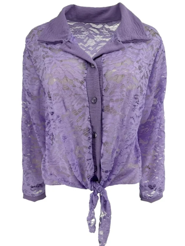 Blouse van kant met knoop aan de voorzijde Misty lila