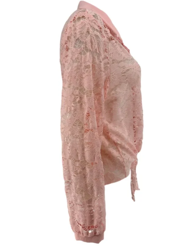 Blouse van kant met knoop aan de voorzijde Misty licht roze