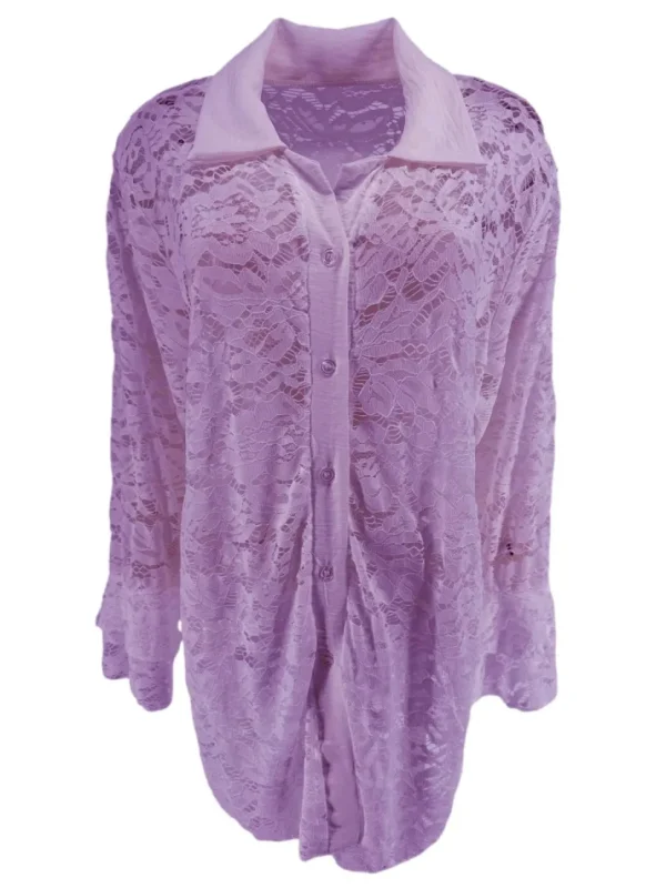 Blouse van kant met ruffle mouw Willow lila
