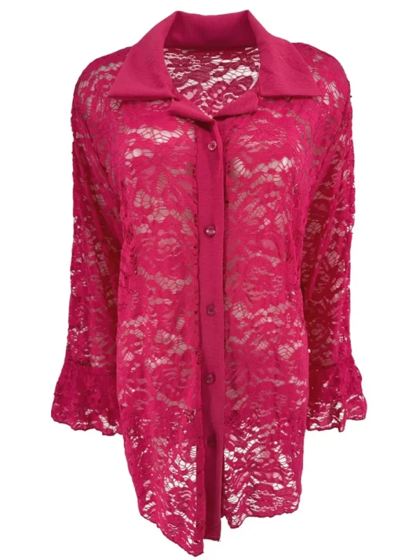 Blouse van kant met ruffle mouw Willow fuchsia