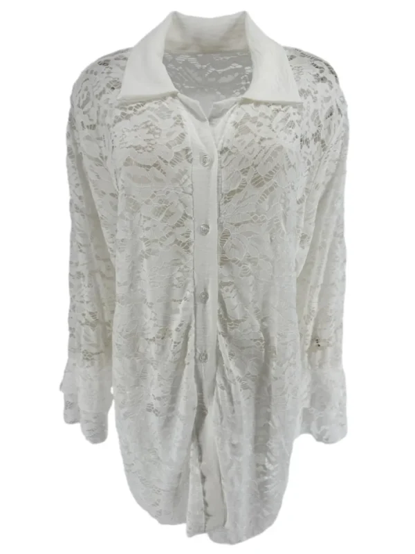 Blouse van kant met ruffle mouw Willow off-white