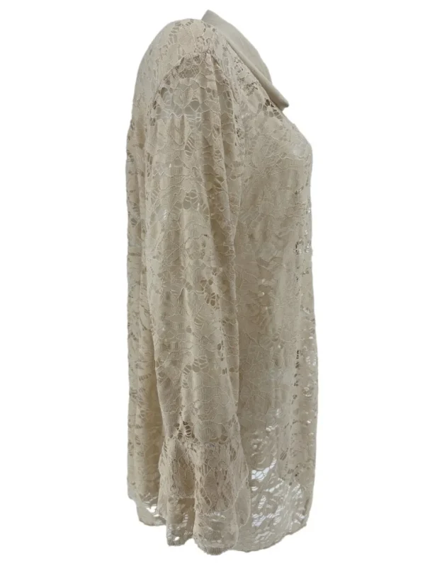 Blouse van kant met ruffle mouw Willow beige