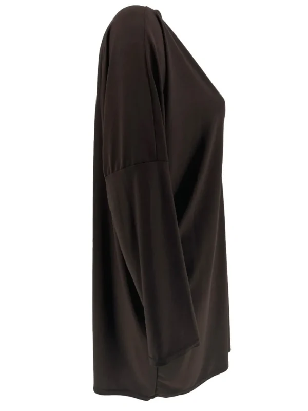 Blouse/shirt van travelstof met opstaande boord Delori bruin