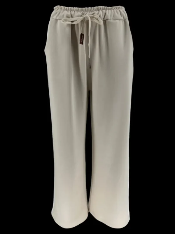 Broek met elastische taille en witte bies lily beige