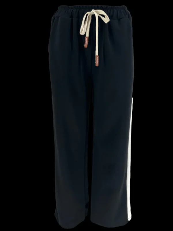 Broek met elastische taille en witte bies lily zwart