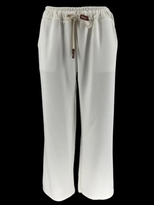Broek met elastische taille en zwarte bies lily wit