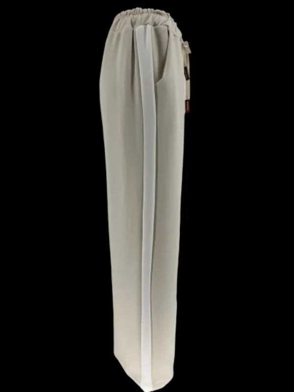 Broek met elastische taille en witte bies lily beige