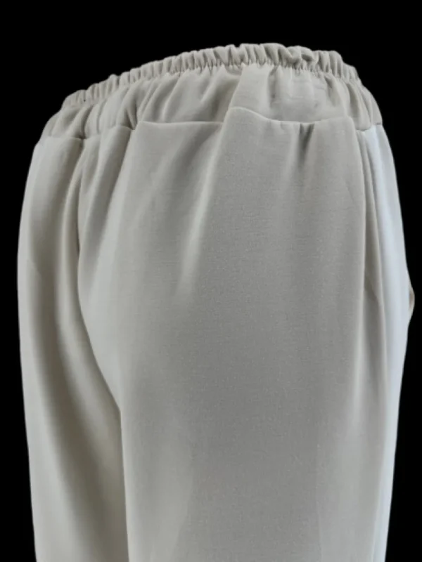 Broek met elastische taille en witte bies lily beige