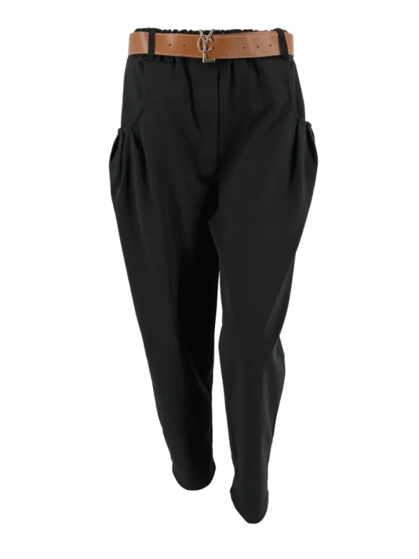 Broek met riem en GEPLOOIDE broekzak ycl zwart