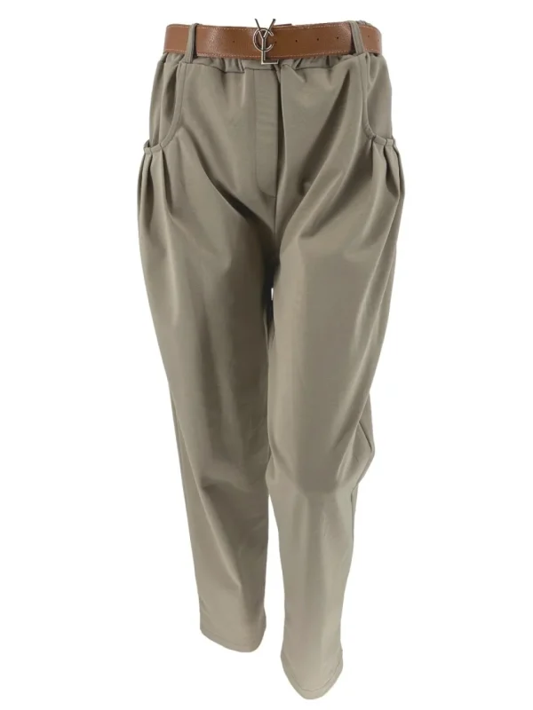 Broek met riem en GEPLOOIDE broekzak ycl taupe