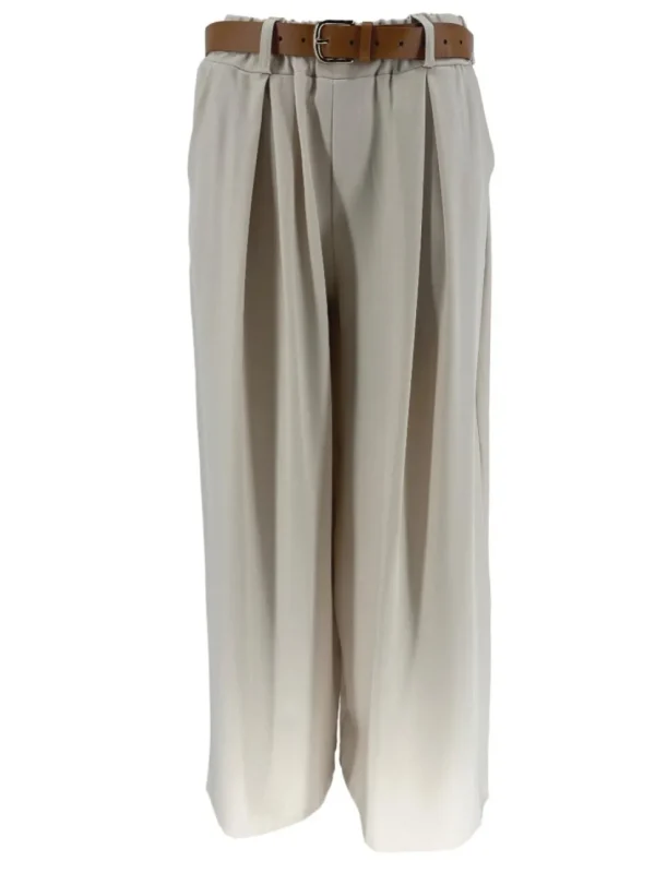 Broek met wijde broekspijp en riem Kiki beige