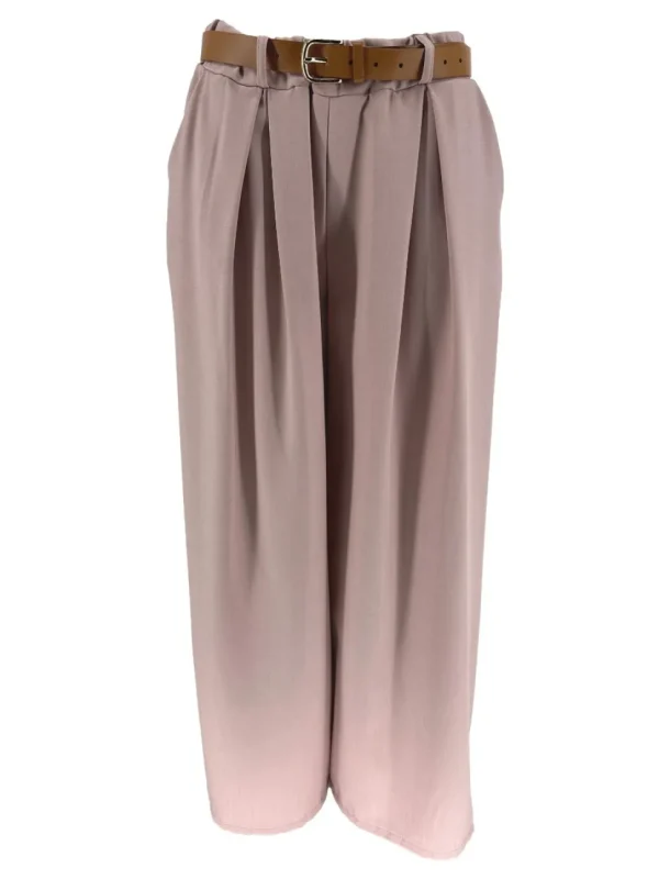 Broek met wijde broekspijp en riem Kiki licht roze