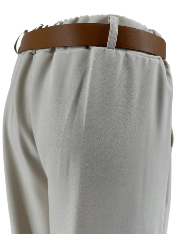 Broek met wijde broekspijp en riem Kiki beige