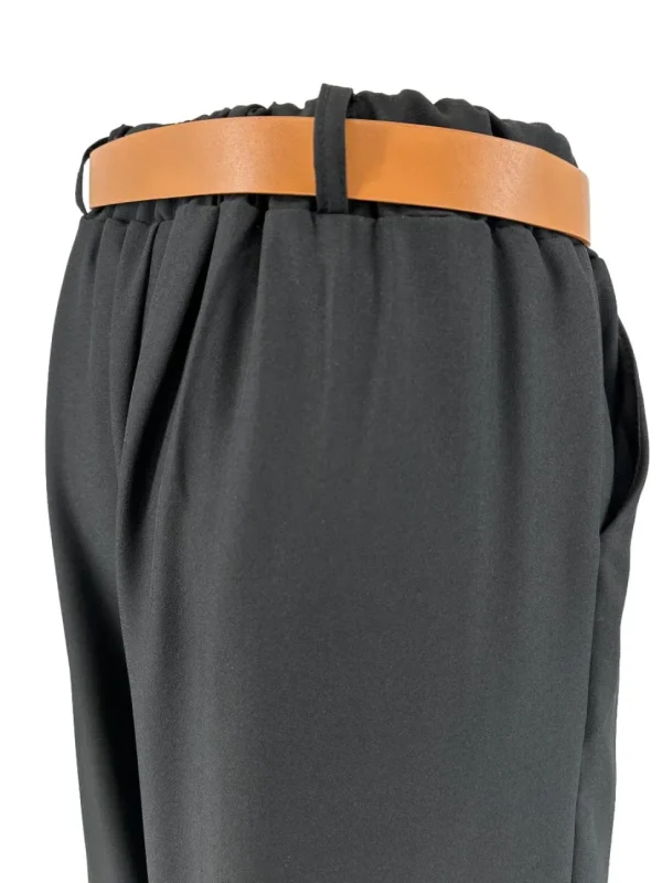Broek met wijde broekspijp en riem Kiki zwart