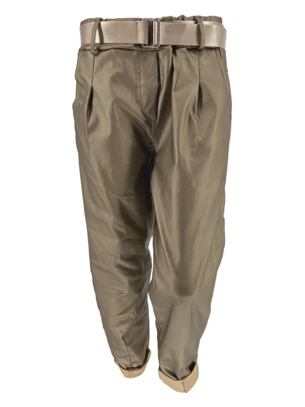 Broek met zakjes en riem metallic goud