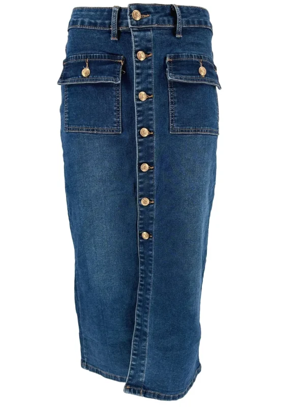 B.S. denim rok met gouden knopen aan de voorzijde en zakken (BS6152) SALE