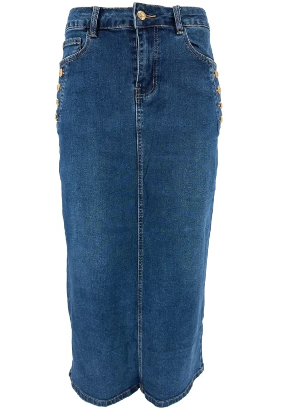 B.S. denim rok met gouden knopen op de zak (BS6156) SALE